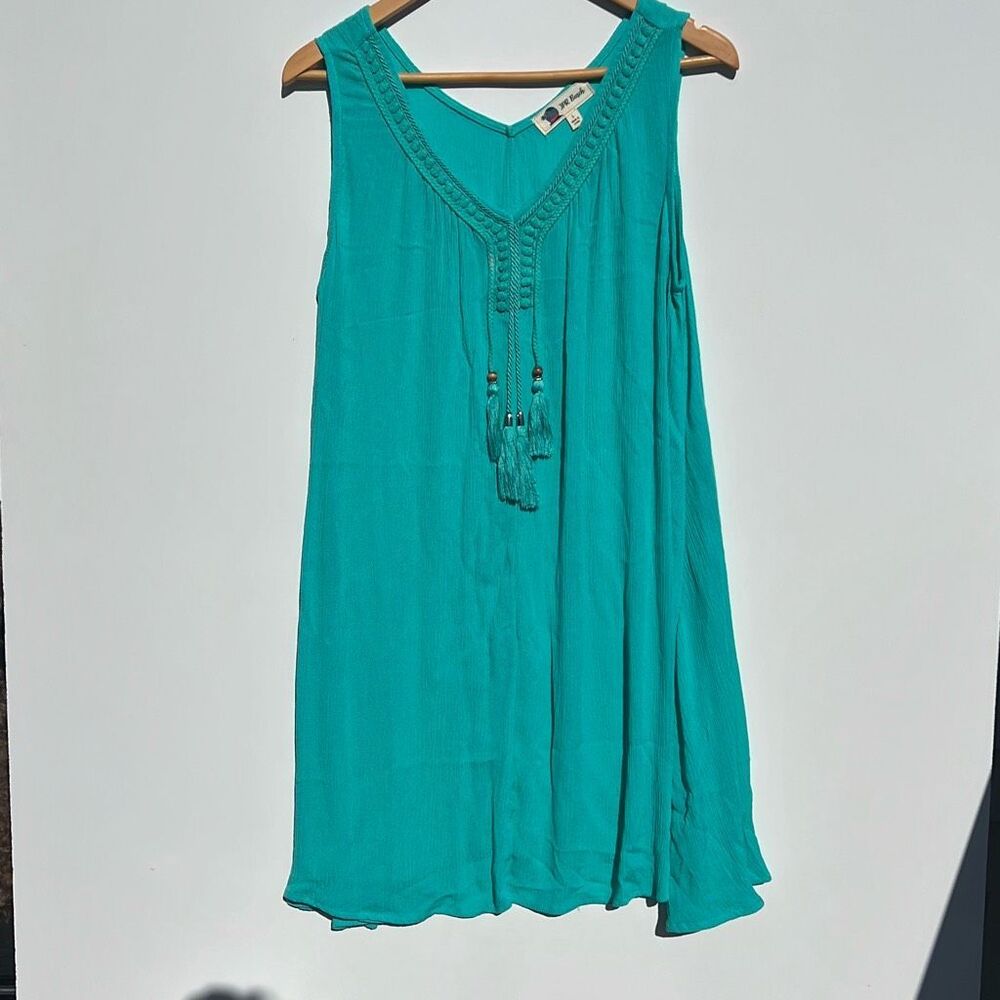 JPR Beach Teal Tassel Boho Tunic Dress Cover Up L‎